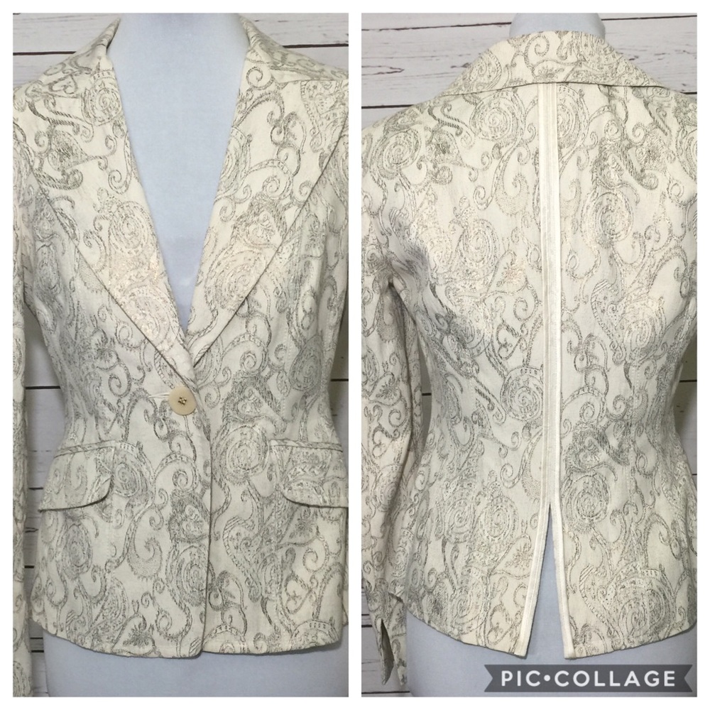 bebe Metallic Gold Thread Brocade Blazer Size 6
